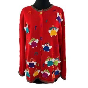 VINTAGE Christina Rotelli Cotton Embroidered Christmas Angel Cardigan Sweater 3X